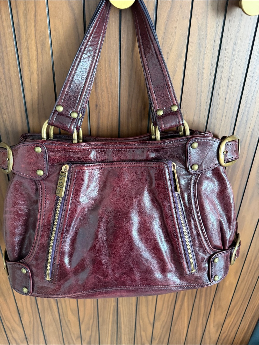Kooba Wine Leather Shoulder Bag with Gold Hardware - Picture 2 of 4